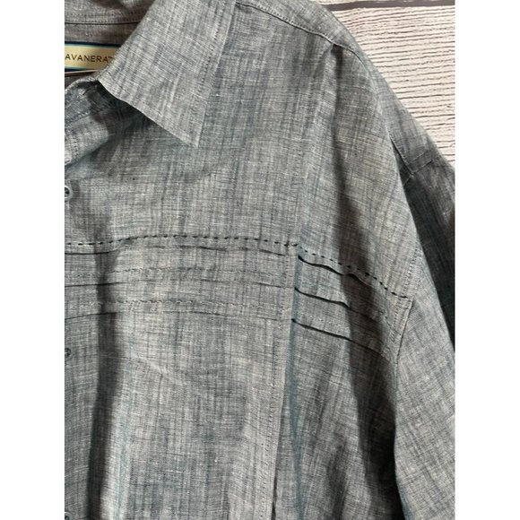 Havanera - Men's Blue/Grey Short Sleeve Button Down Cuban Style Shirt - Size XXL - Picture 3 of 7